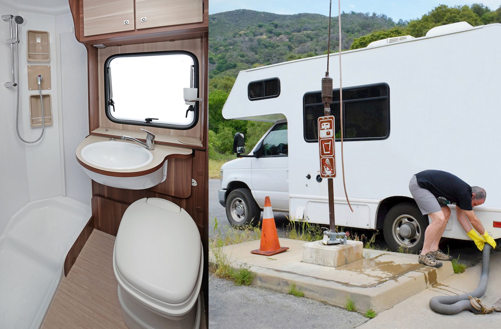 Portable RV/camper toilet and holding tank setup in Hercules, California