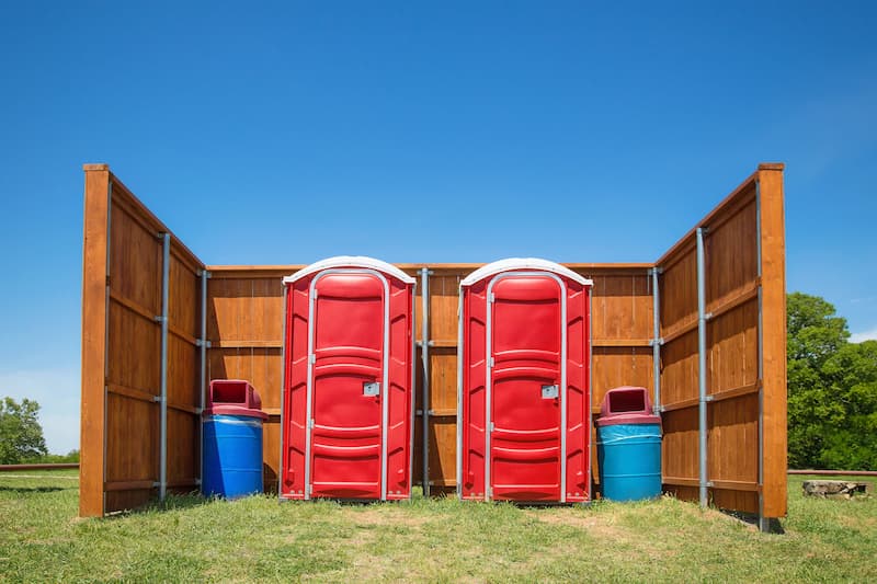 Short-term porta potty units staged for delivery in Hercules, California