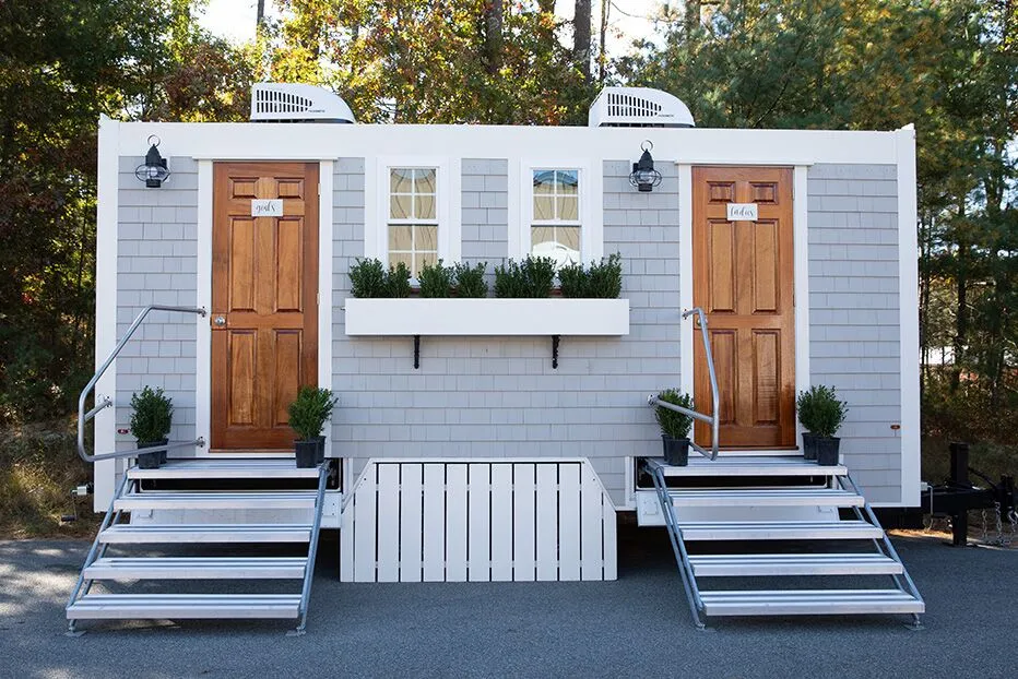 Wedding restroom units discretely staged at a venue in Hercules, California